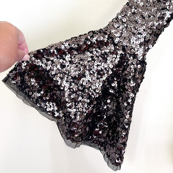 Free People Mini Dress Size S Black Sequin Disco Bell Sleeve Whimsigoth Party - Picture 3 of 8